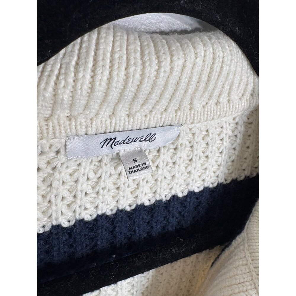 Madewell Waffle-Knit Henley Sweater Blue Ivory Stripe-sz Small - Picture 5 of 9